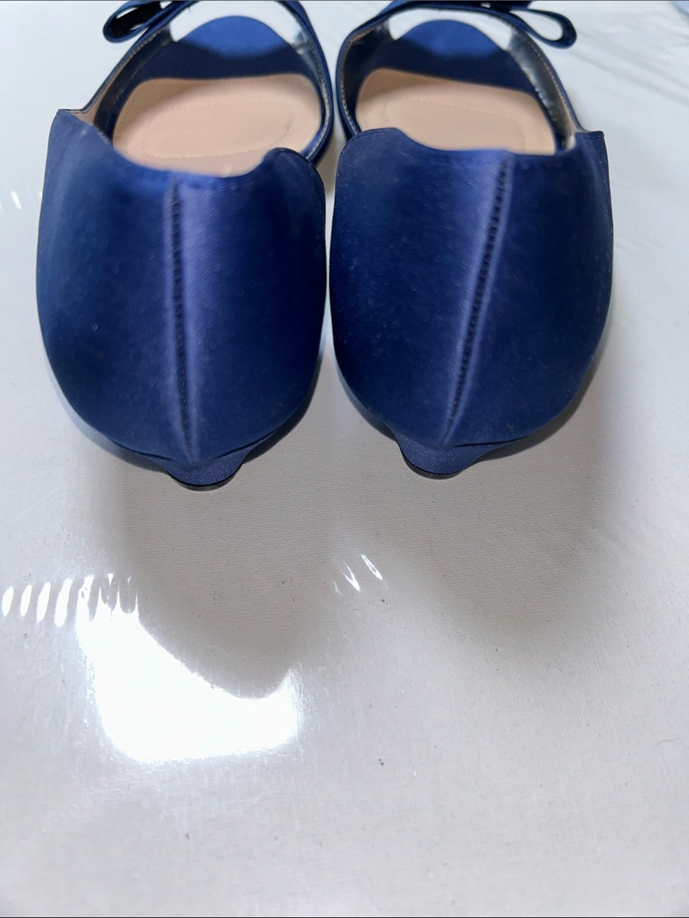 NWOB Nina Contesa D’Orsay Navy Blue Satin Peep Toe Flats w/ Bow & Rhinestone 10W - Picture 6 of 9
